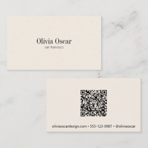 Minimalist Simple Ivory Cream Clean Custom QR Code Business Card