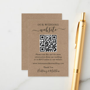Minimalist Simple Kraft Wedding Website QR Enclosure Card