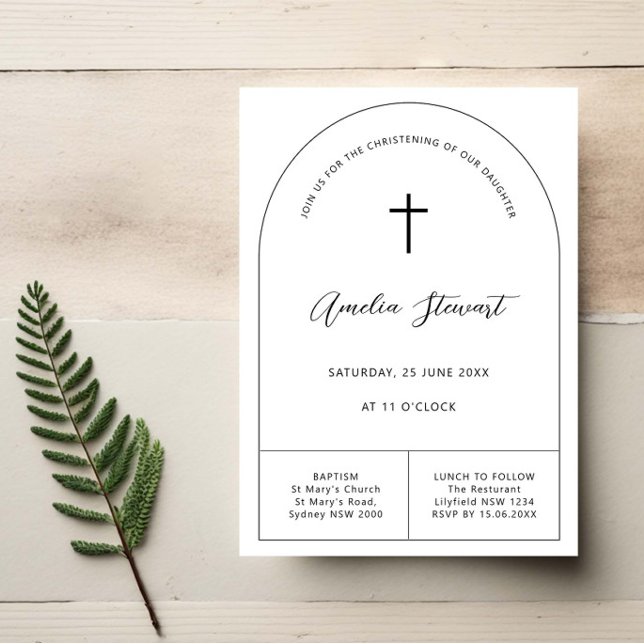 Minimalist simple line arch baptism christening invitation (Creator Uploaded)