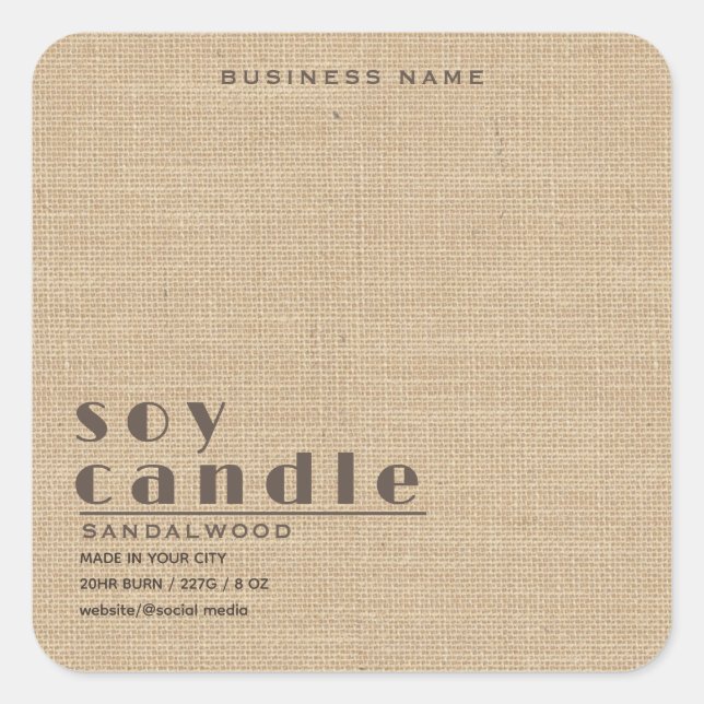 Minimalist simple linen look typography candle  square sticker (Front)