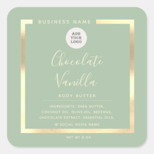 Minimalist simple logo typography  gold frame  square sticker