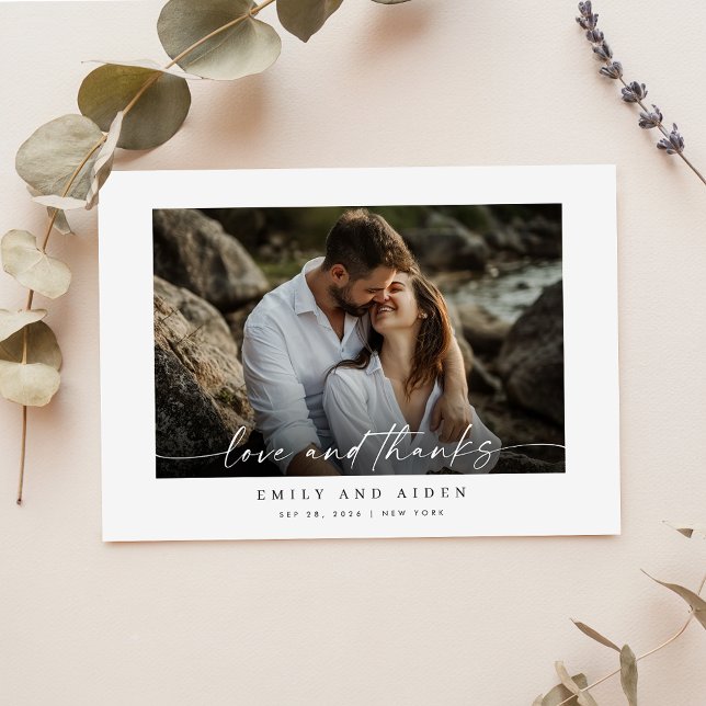 Minimalist Simple Love and Thanks Wedding Photo Thank You Card (Creator Uploaded)