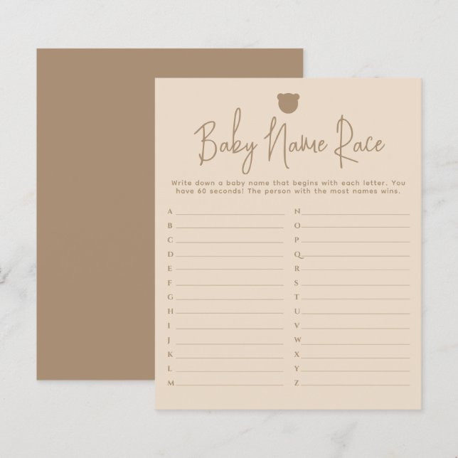 Minimalist simple modern bear Baby Shower Game (Front/Back)