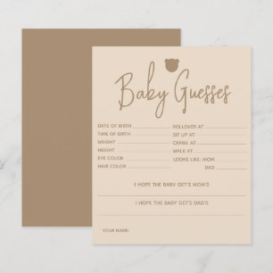 Minimalist simple modern bear Baby Shower Game