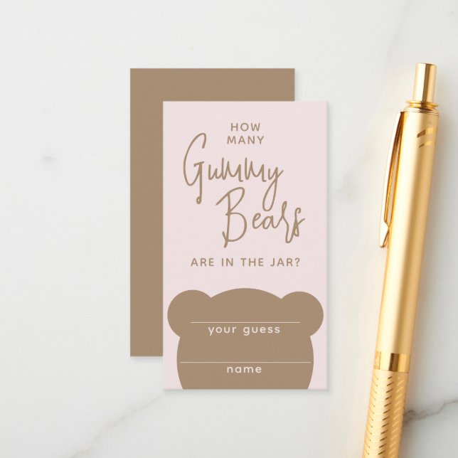 Minimalist simple modern Bear Baby Shower Game Enclosure Card (Front/Back In Situ)