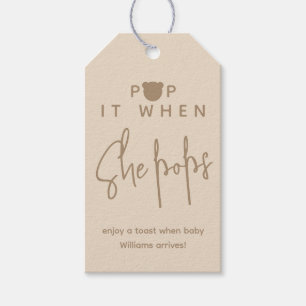 Minimalist simple modern bear Baby Shower Pop it  Gift Tags