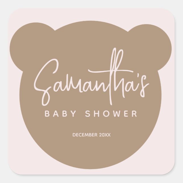 Minimalist simple modern Bear Baby Shower  Square Sticker (Front)
