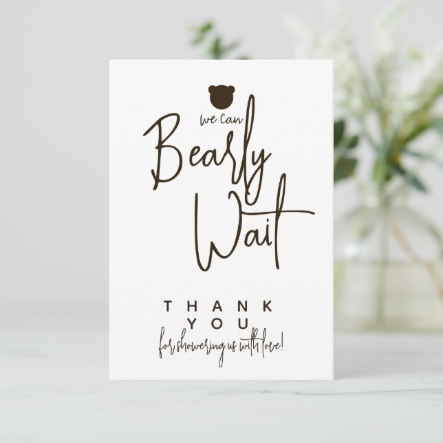 Minimalist simple modern bear Baby Shower  Thank You Card (Standing Front)