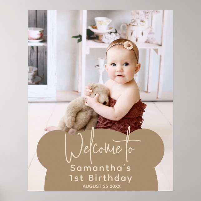 Minimalist simple modern little bear 1st Birthday Poster (Front)