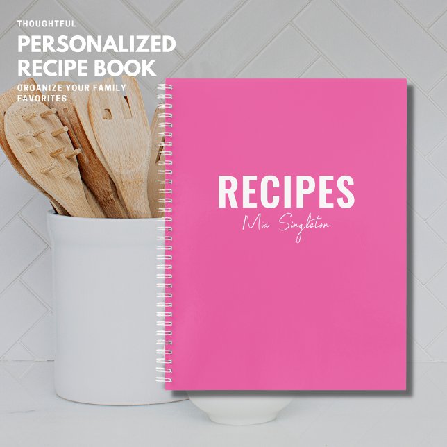 Minimalist Simple Modern Pink Monogram Recipe Notebook (Creator Uploaded)