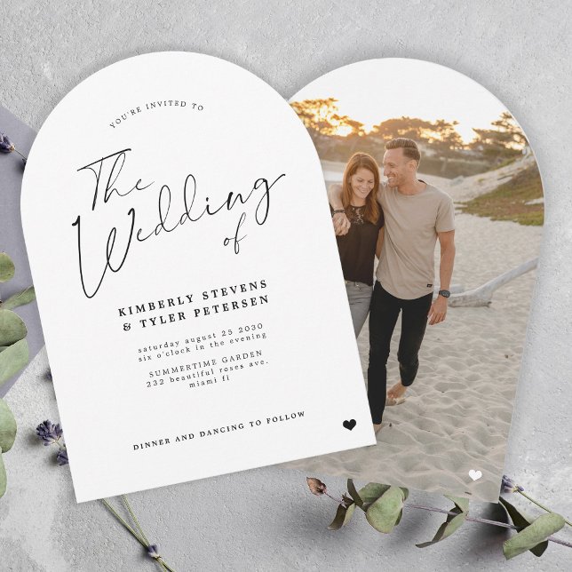 Minimalist simple modern script photo wedding arch invitation (Creator Uploaded)