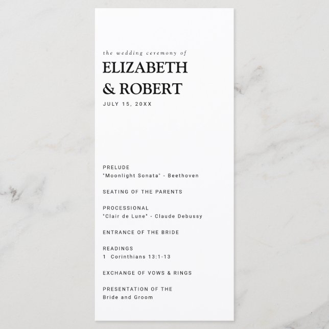 Minimalist Simple Modern wedding Ceremony Black Pr Program (Front)