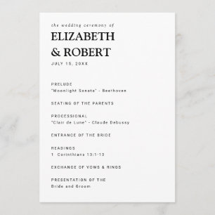 Minimalist Simple Modern wedding Ceremony Black Program