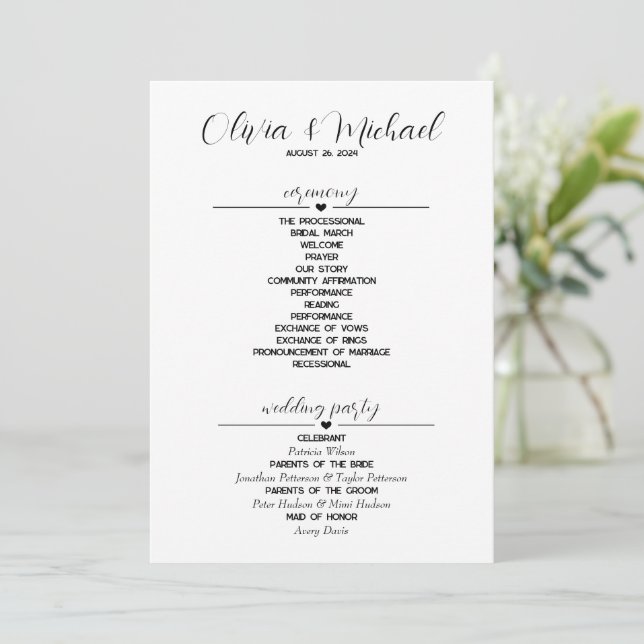 Minimalist Simple Modern Wedding Program (Standing Front)