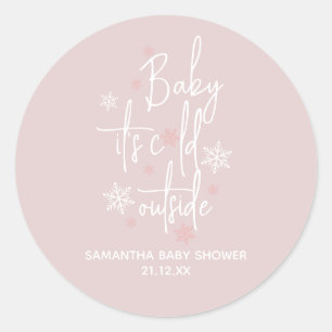 Minimalist simple modern winter Baby Girl Shower  Classic Round Sticker