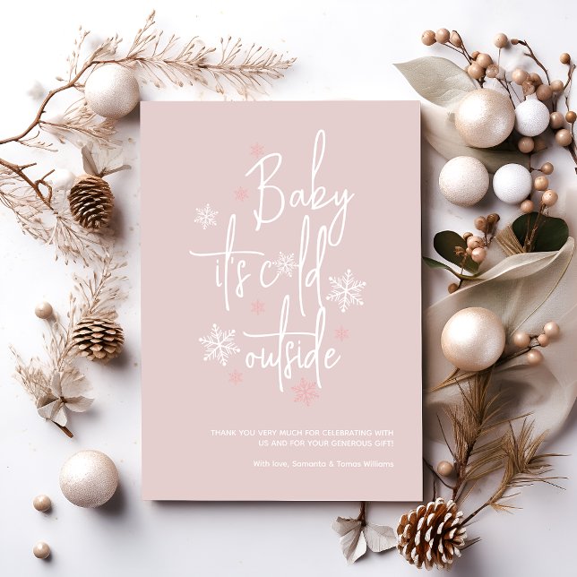 Minimalist simple modern winter Baby girl Shower  Thank You Card (Creator Uploaded)