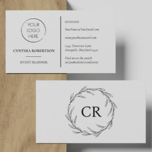 Minimalist Simple Monogram Logo Olive Wreath Business Card