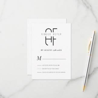 Minimalist simple monogram modern white RSVP card