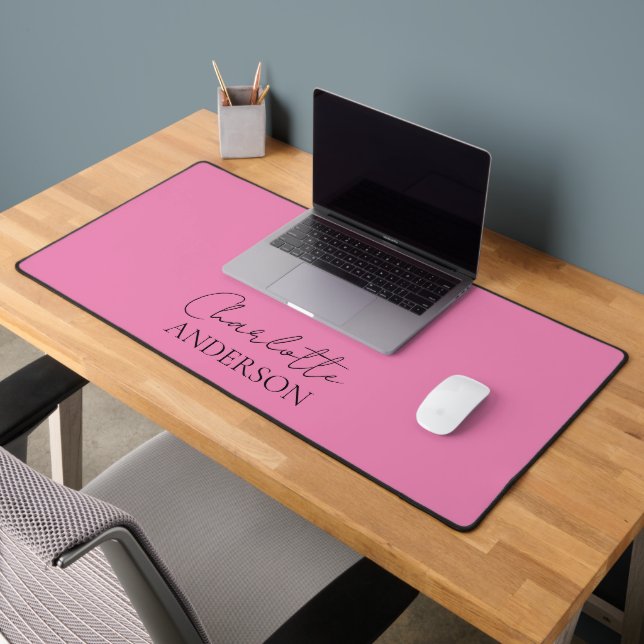 Minimalist Simple Monogram Name Pink Desk Mat (Office 2)