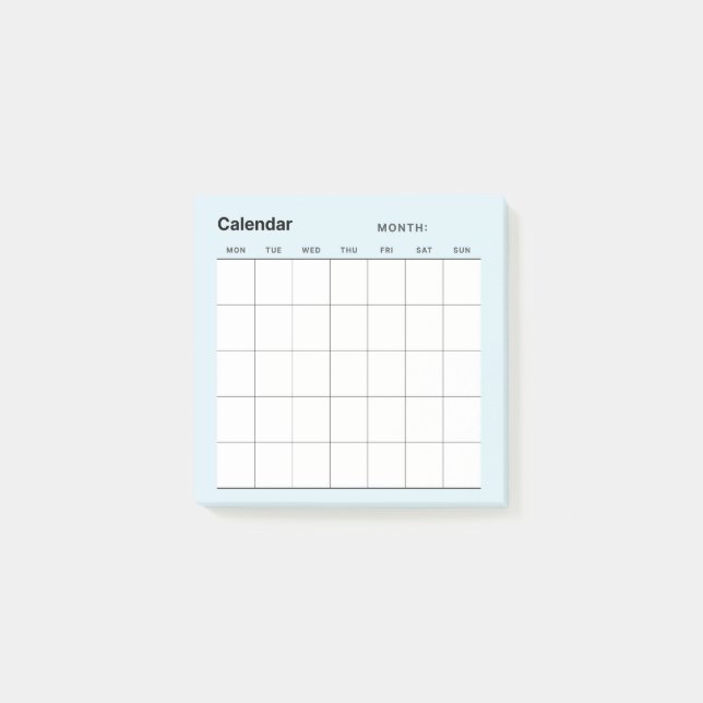 Minimalist Simple Monthly Planner Calendar Post-it Notes (Front)
