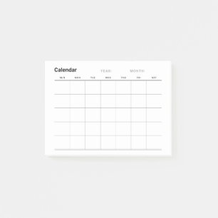 Minimalist Simple Monthly Planner Calendar Post-it Notes
