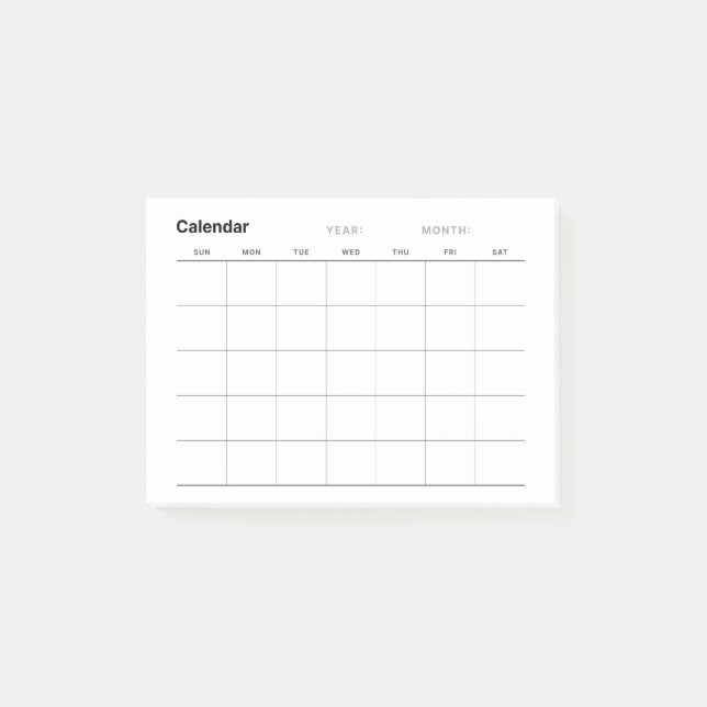 Minimalist Simple Monthly Planner Calendar Post-it Notes (Front)