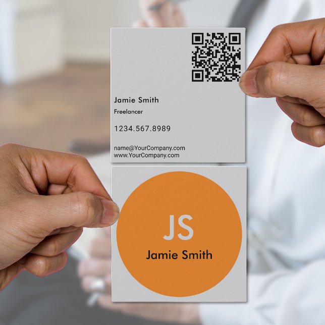 Minimalist Simple Orange Dot Initials Black Grey Square Business Card (Minimalist Simple Orange Dot Initials Black Gray Square Business Card)