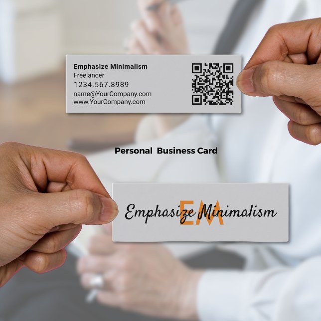 Minimalist Simple Orange Initials Grey Mini Business Card (Emphasize Minimalism Simple Orange Initials Gray Mini Business Card)