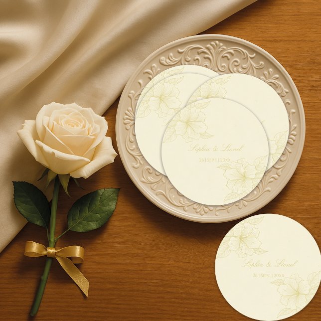 Minimalist Simple Outline Floral Wedding Classic Round Sticker (Creator Uploaded)