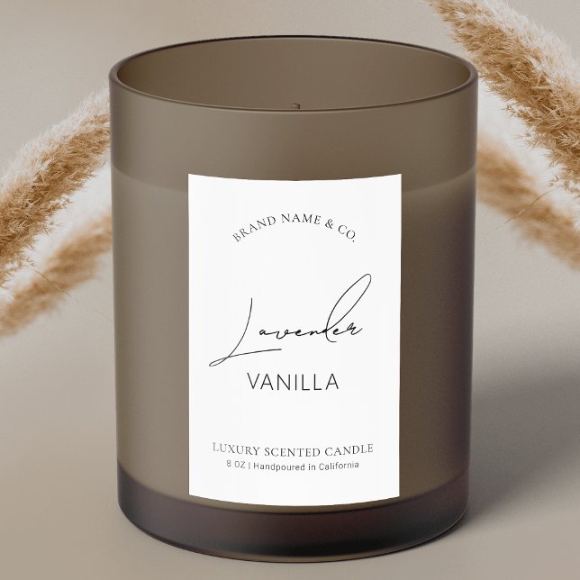 Minimalist Simple Packaging Vertical Candle Label (Fully editable rectangle product label with modern script fonts, simple layout and editable colors)