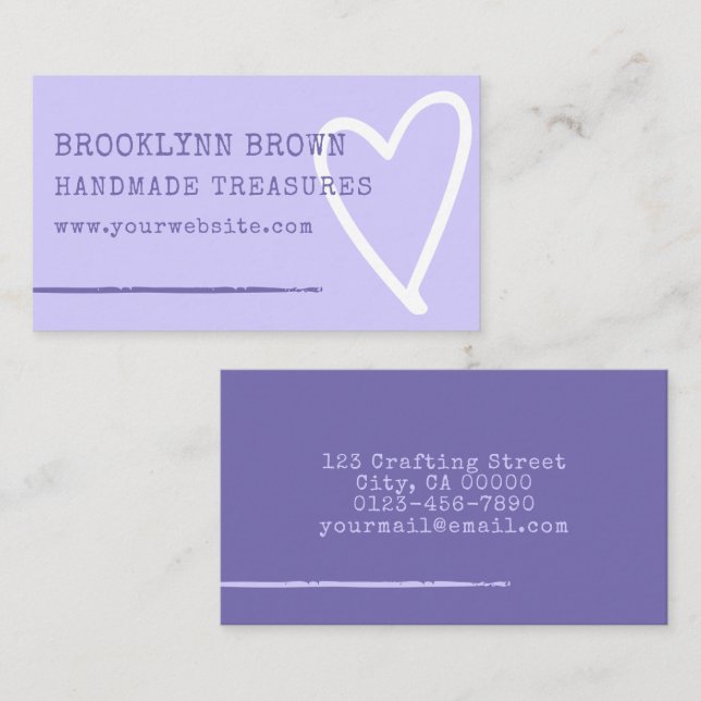 Minimalist Simple Pastel Lilac Cute Heart Graphic Business Card (Front/Back)