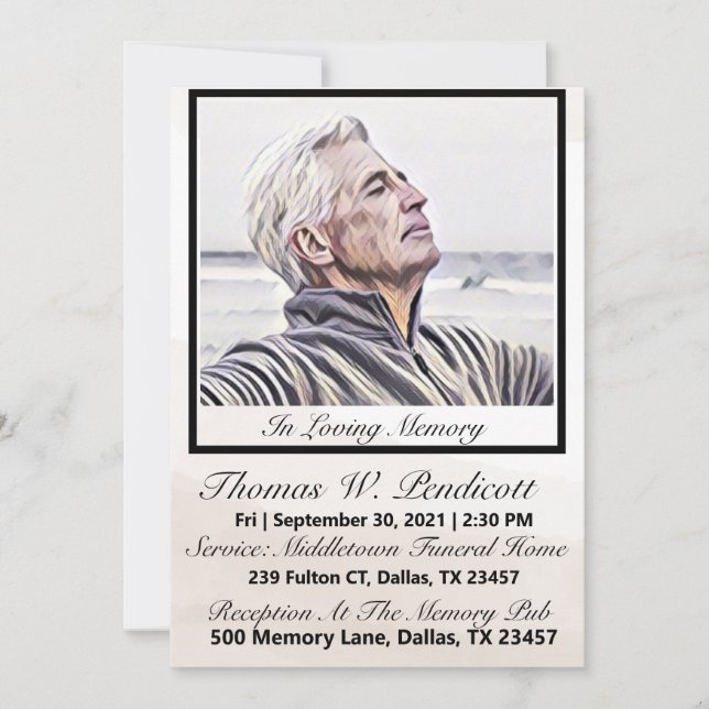 Minimalist Simple Photo Funeral Memorial Service Invitation (Front)