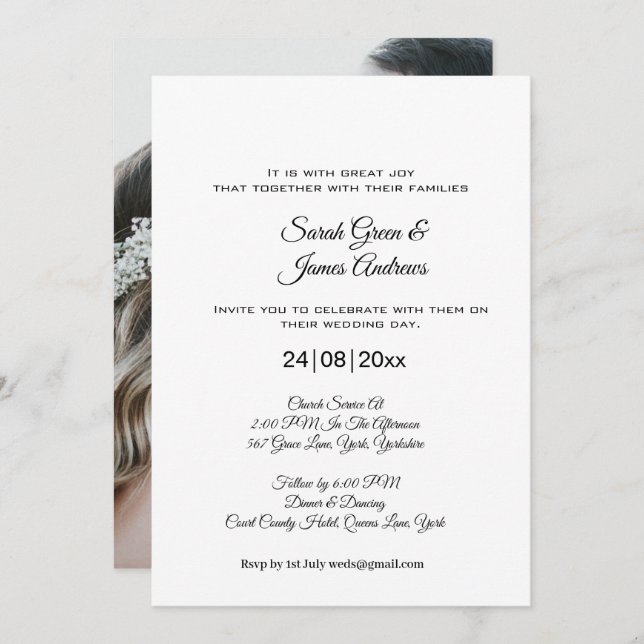 Minimalist Simple Photo Monogram Wedding Invitation (Front/Back)