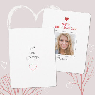 Minimalist Simple Photo Red Heart Valentine's Day Holiday Card