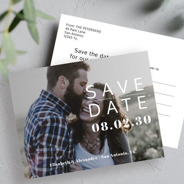 Minimalist simple photo wedding save the date announcement postcard (Creator Uploaded)