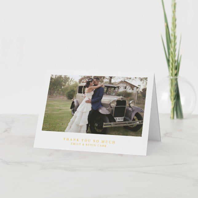Minimalist Simple Photo Wedding Thank You Gold Foil Greeting Card (Front)