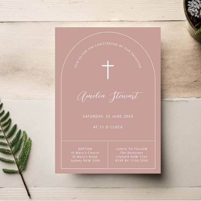 Minimalist simple pink arch baptism invitation (Creator Uploaded)