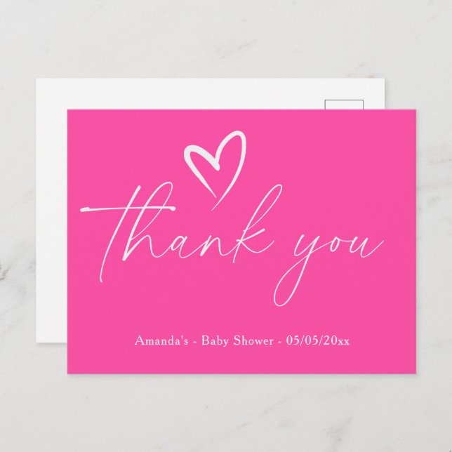 Minimalist Simple Pink Baby shower thank you Postcard (Front/Back)