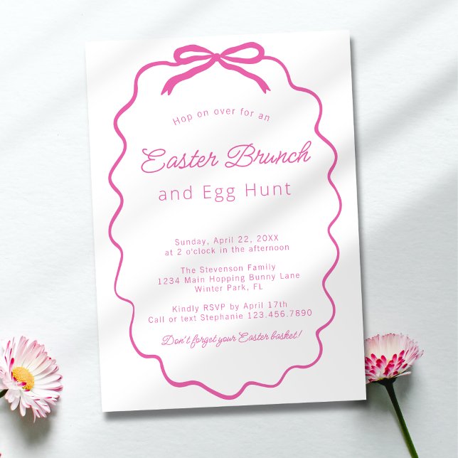 Minimalist Simple Pink Coquette Bow Easter Brunch Invitation (Creator Uploaded)