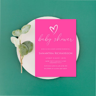 Minimalist Simple Pink Girl Baby Shower Invitation