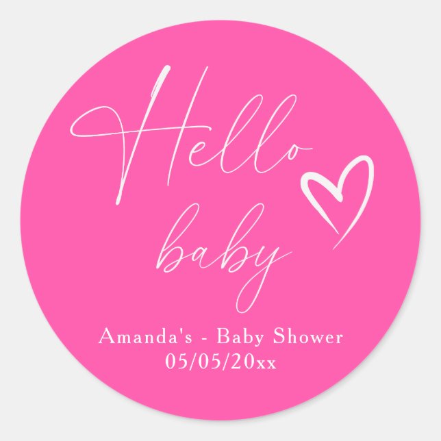 Minimalist Simple Pink Hello Baby Classic Round Sticker (Front)