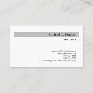 Minimalist Simple Plain Architect Grey White Business Card