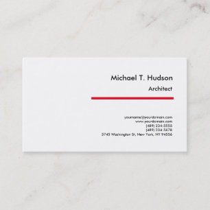 Minimalist Simple Plain Architect Red White Business Card