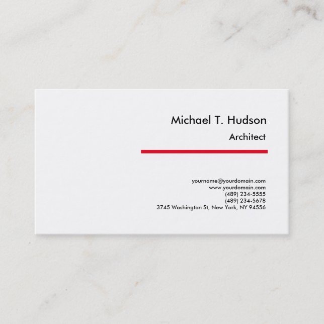Minimalist Simple Plain Architect Red White Business Card (Front)