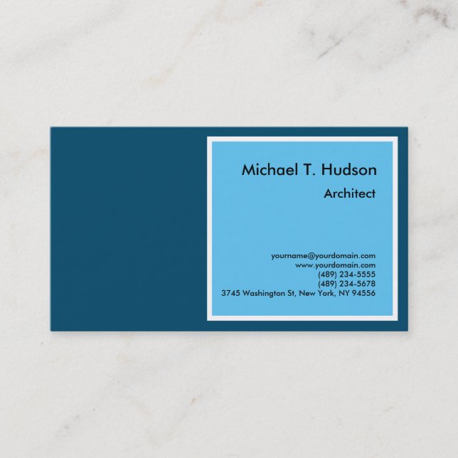 Minimalist Simple Plain Architect Sky & Ocean Blue Business Card (Front)