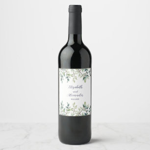 Minimalist Simple Pretty leaves branches wedding Wine Label
