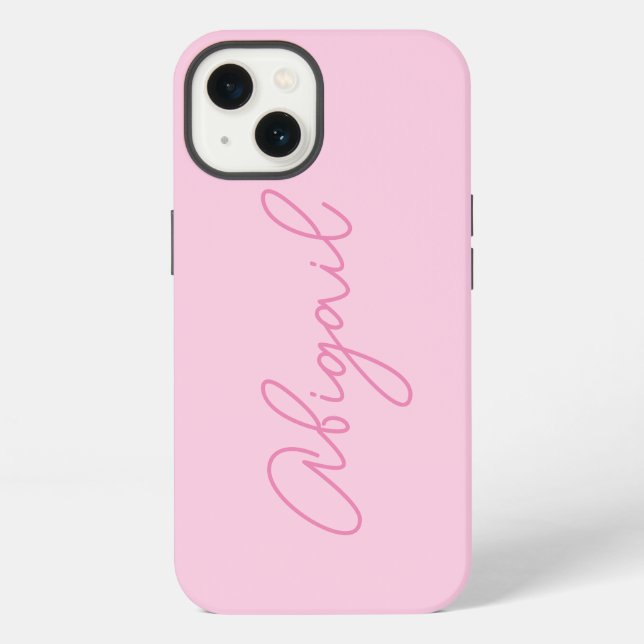 Minimalist Simple Pretty Pink Script Monogram iPhone Case (Back)