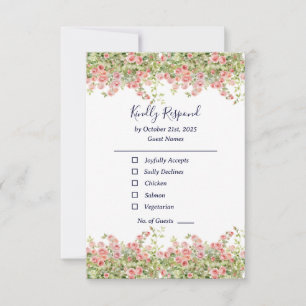 Minimalist Simple Pretty rose vine floral wedding RSVP Card