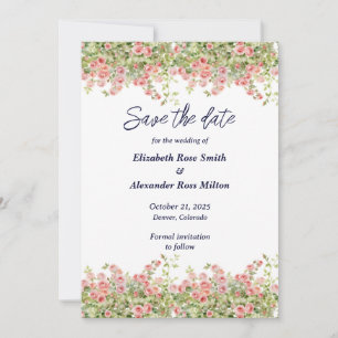 Minimalist Simple Pretty rose vine floral wedding Save The Date