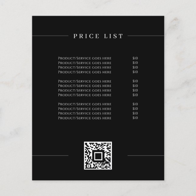 Minimalist Simple Price List Elegant Black Flyer (Front)